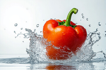 A whole bell pepper hitting the water with a splash