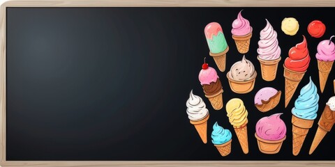 set ice cream advertising menu on a chalkboard with copy space