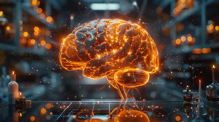 Poster - Intricate neural networks glow vividly within a laboratory environment, showcasing the complexity of brain functions and scientific exploration.