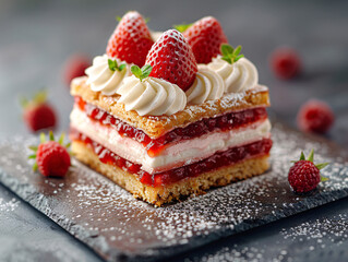 Wall Mural - a tray of fresh strawberries cake with whipped cream on top, possibly a dessert.