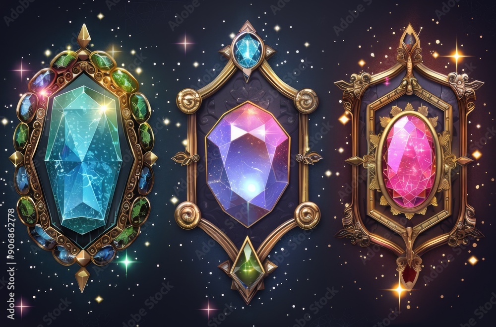Gemstone Fantasy: A Modern Illustration of Precious Gems Set in Gold ...