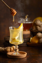 Wall Mural - Ginger tea with lemon and honey.