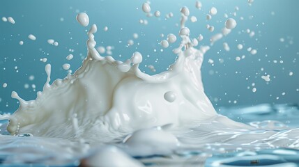 Fresh milk splash in a clear blue background captured in high detail