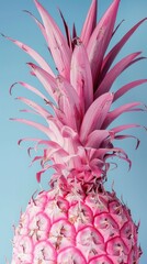 Wall Mural - Pink pineapple against a light blue background showcasing vibrant colors and unique textures A playful twist on a tropical fruit concept