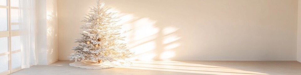 Poster - Minimalist Pastel Christmas Tree in Sunlit Room - High Definition 4x3