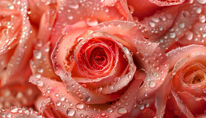 Wall Mural - Beautiful rose flowers with water drops, closeup