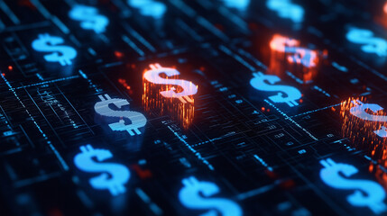 Digital dollar symbols integrated into a modern banking app interface