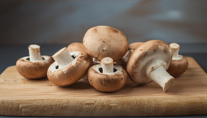 Wall Mural - Fresh mushrooms on wooden board. Tasty vegetable. Organic and healthy.