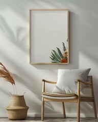 Aufkleber - Serene Minimalist Mockup Modern Empty Beige Wall with Natural Light, Wooden Floor, and Frame in a Soft, Calm Indoor Setting