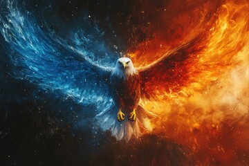 Wall Mural - A Majestic Eagle Soaring Through Fire and Ice