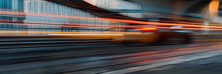 Poster - Blurred car in motion on overpass at evening captured with long exposure