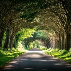 Canvas Print - Road through a tree tunnel.