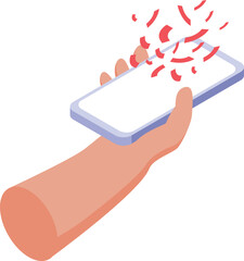 Poster - Hand is holding a smartphone that is breaking apart, representing a loss of connection