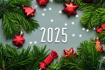 Wall Mural - new year 2025 background. number of the coming year in christmas decoration.