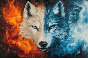 Sticker - A Wolf Split Between Fire and Ice