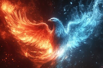 Wall Mural - Fire and Ice Eagle with Fiery and Icy Wings