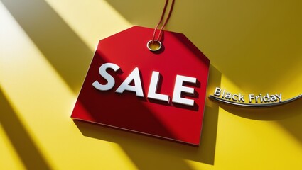 Poster - Sale tag with Black Friday inscription on yellow background.