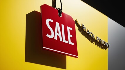 Poster - Sale tag with Black Friday inscription on yellow background.