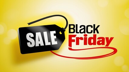 Poster - Sale tag with Black Friday inscription on yellow background.