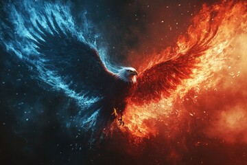 Canvas Print - Eagle Wings Embracing Fire and Ice