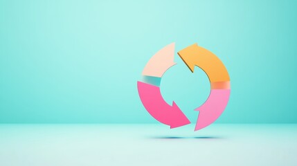Poster - Three circular arrows, each with a different color, rotating around a central point, representing a cycle.