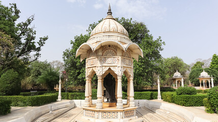 India, Madhya Pradesh, Shivpuri, Beautiful Architecture of Chhatris or Cenotaph of Madhav Rao Scindia and Family. Beautiful Combination of Hindu and Mughal Architecture. 