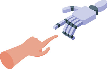 Poster - human and robot hands touching each other presenting artificial intelligence concept