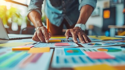 Canvas Print - Business Leader Reviewing Marketing Strategies with Creative Team in Modern Office Workspace