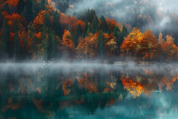 autumn forest in the fog