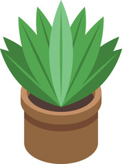 Poster - Green home plant growing in a clay pot isometric illustration isolated on white background