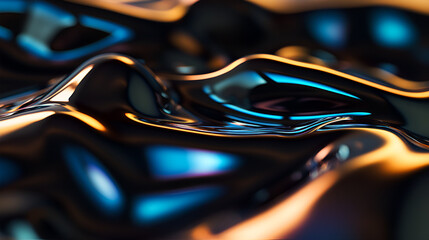 Wall Mural - Abstract Liquid Metal Texture with Blue and Orange Reflections