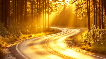 Canvas Print - Winding Forest Road After Rain.