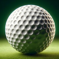 Close up view of golf ball on green background 