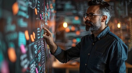 Poster - business leader analyzing digital data board in strategy session innovative forward thinking approac