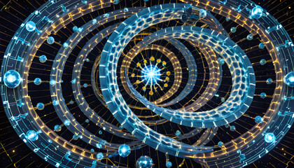 Canvas Print - multidimensional glowing rings and orbs in abstract futuristic design
