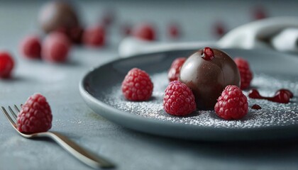 Wall Mural - a plate topped with raspberries and chocolate