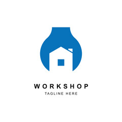 Fototapete - Workshop logo symbol vector with wrench and house shaped