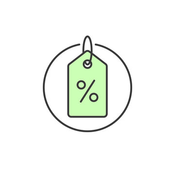Discount tag icon. Illustration of price reduction label to inform the customer on selected promotion items. Symbolizes the cutting price of product provide in the store as a good bargain for customer