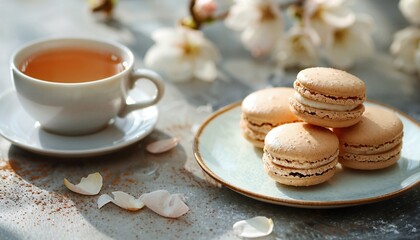 Wall Mural - a plate of macaroons next to a cup of tea