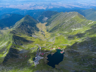 Wall Mural - Aerial view of the Fagaras Mountains - Romania in summer, drone view, above the mountains