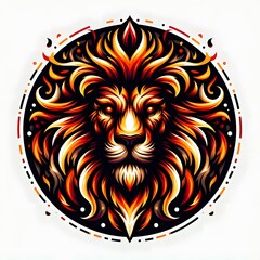 Canvas Print - Fiery Lion Head Illustration in Circle Frame