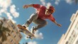 © uu - Young man people playing skateboard. Skateboarders focus on jumping in the air.