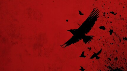 Sticker - Silhouette of Birds Against a Red Background