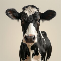 Wall Mural - Medium shot of a cow full body shot, isolated on a light solid pastel white background, 