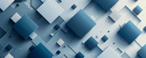 Poster - Abstract blue and white geometric shapes background with 3D squares