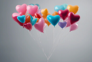 Set of various beautiful heart shaped balloons in different colours isolated on transparent backgrou