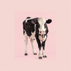 Wall Mural - Medium shot of a cow full body shot, isolated on a light solid pastel white background, 