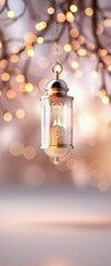 Canvas Print - Glowing Lantern Hangs Among Twinkling Lights During Evening Gathering