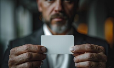 On a white background, a businessman is showing his card, illustrating business people and lifestyle concepts.