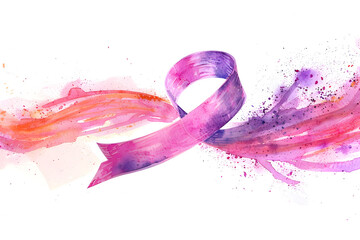 Wall Mural - Watercolor pink ribbon isolated on white background